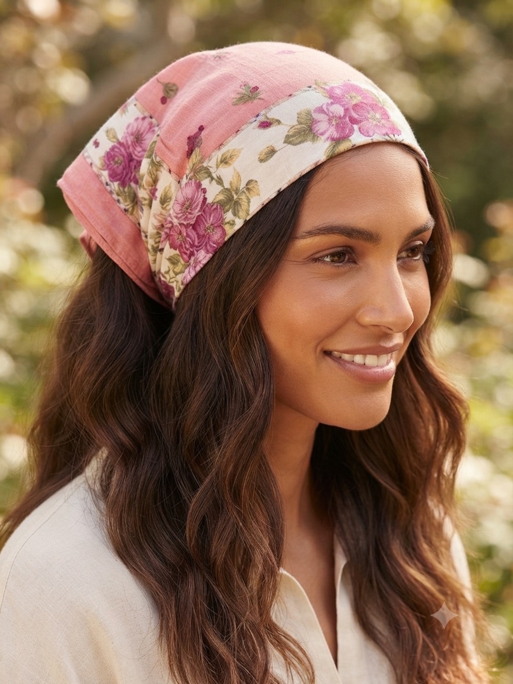 Burberry Pink Floral Cotton Headscarf